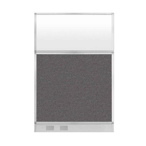 Hush Panel Cubicle Partition 4' x 6' Charcoal Gray Fabric Frosted Window w/ Cable Channel